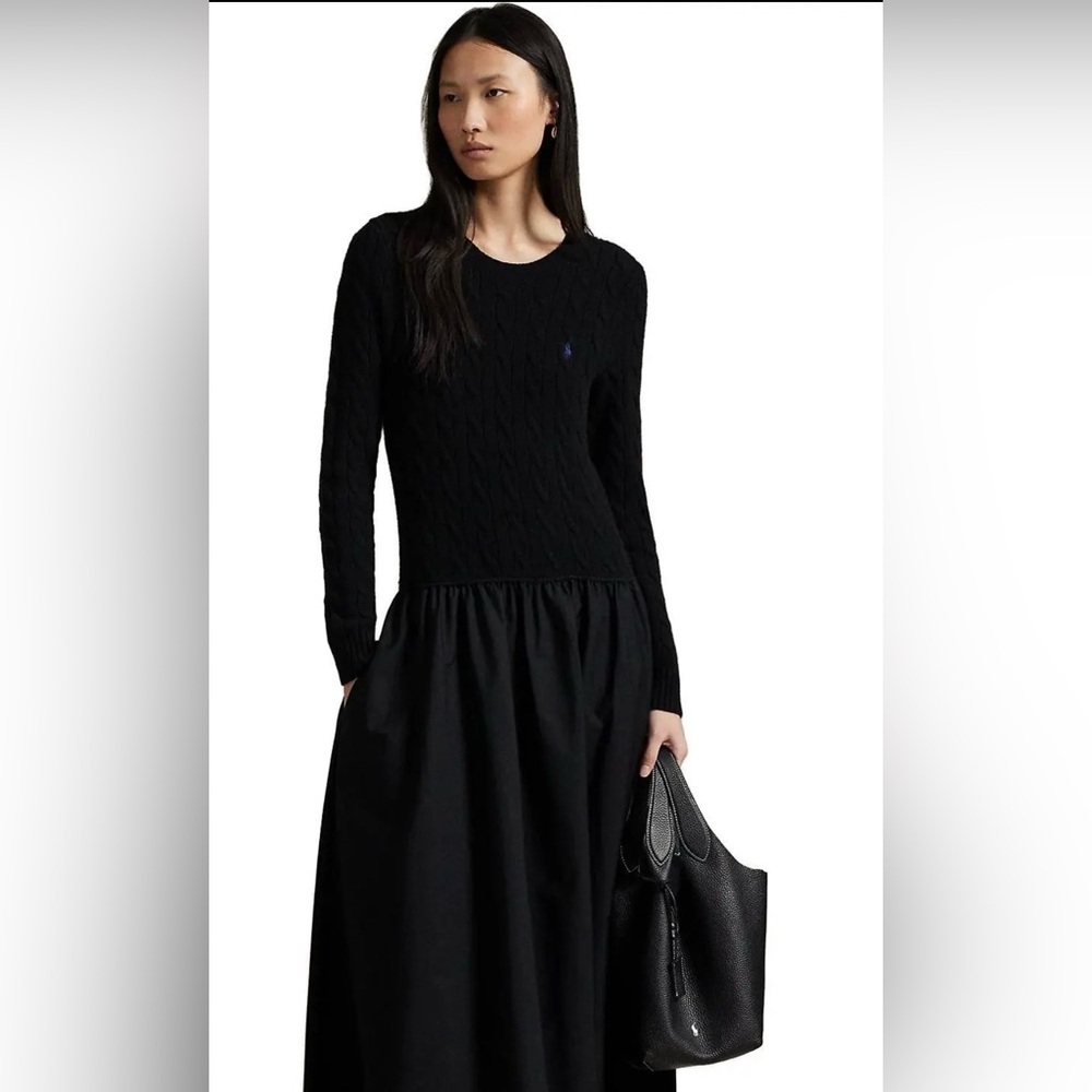 NWOT Polo Ralph Lauren Black Cable Knit Dress, XS